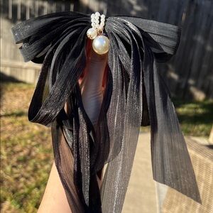 Anthropologie Black and Ivory Sheer Hair Bows with Pearl Detail